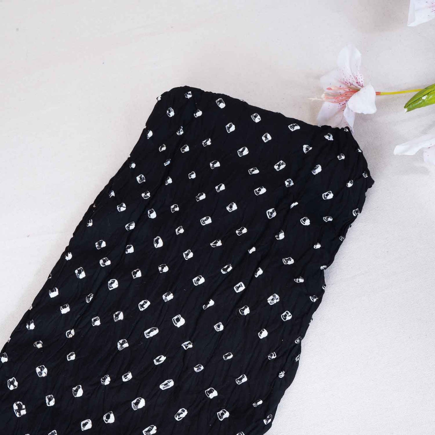 Black Bandhani Print Modal Silk Fabric SC-28611