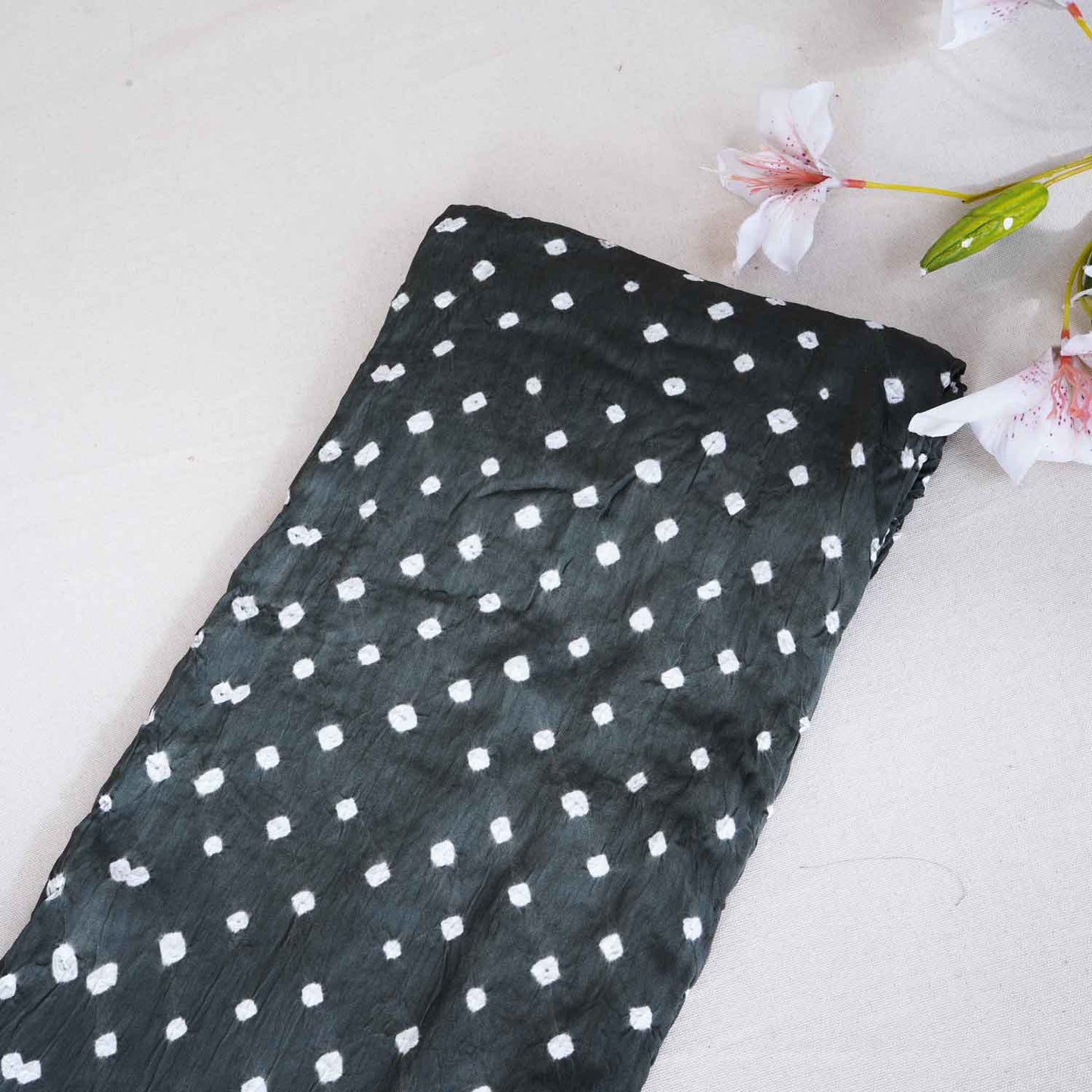 Dark Grey Bandhani Print Modal Silk Fabric SC-28613