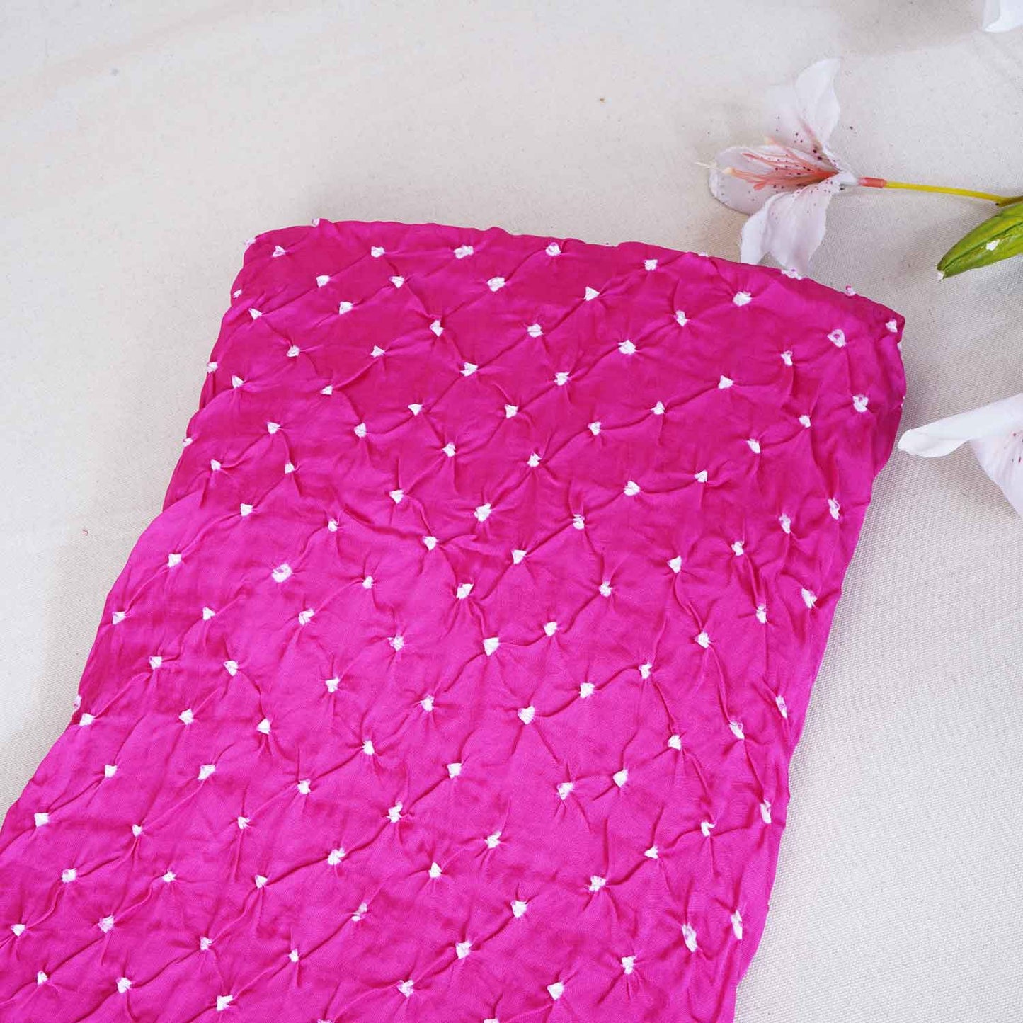 Pink Bandhani Print Modal Silk Fabric SC-28614