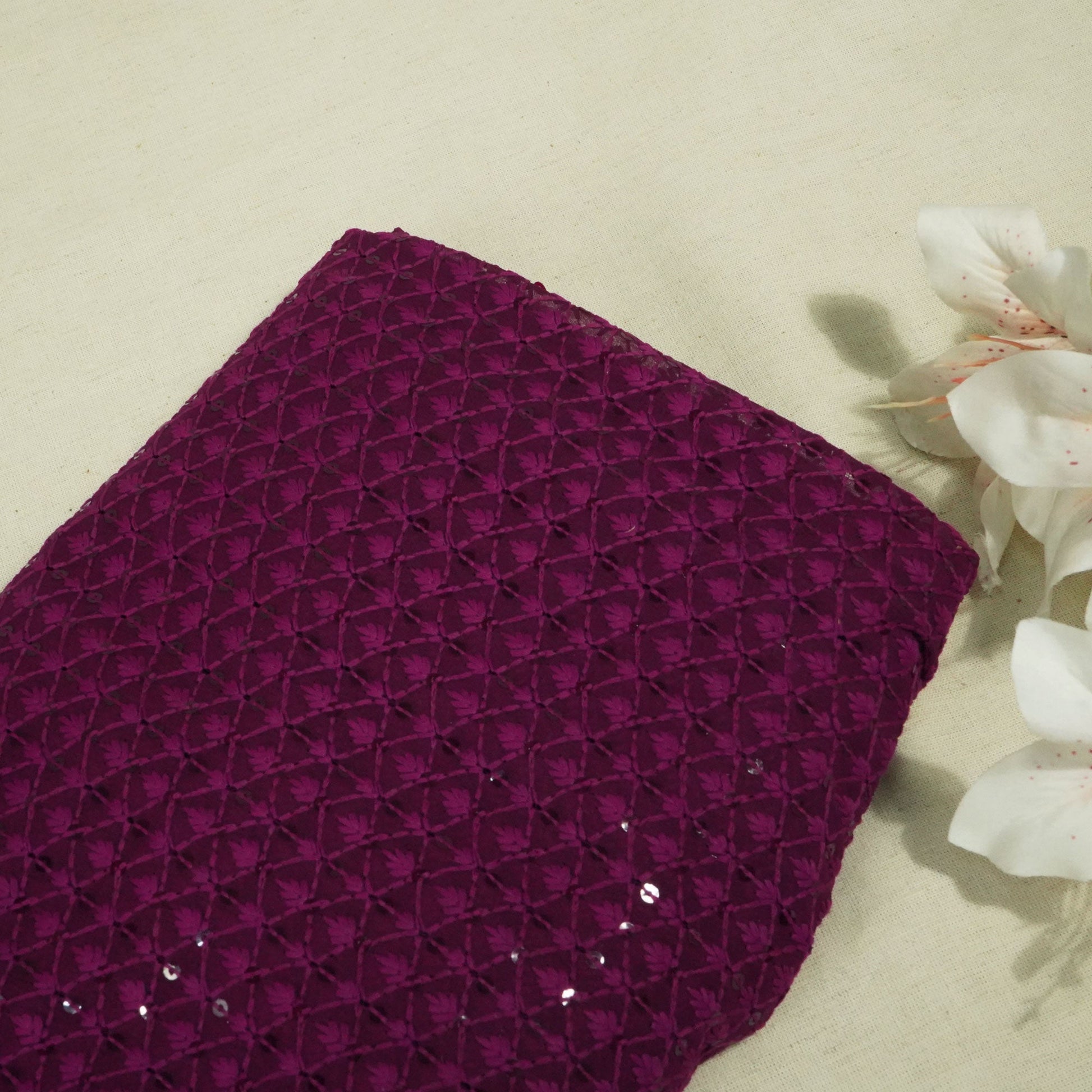Light Mehroon Color Embroidery Sequence Fabric TU-6186