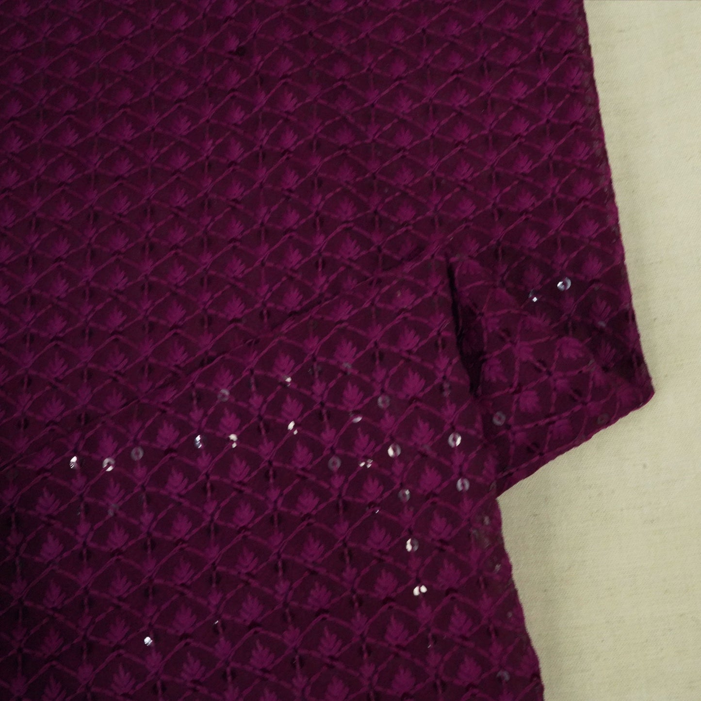 Light Mehroon Color Embroidery Sequence Fabric TU-6186