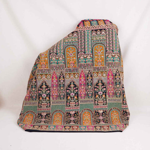 Black Traditional Zari Embroidery Crepe Fabric LT-28626