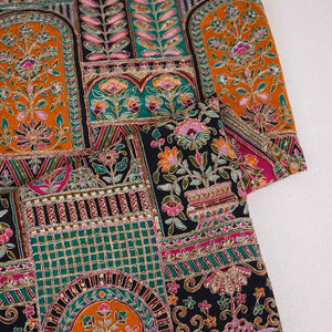 Black Traditional Zari Embroidery Crepe Fabric LT-28626 - TradeUNO