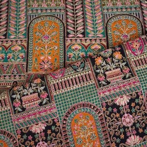 Black Traditional Zari Embroidery Crepe Fabric LT-28626 - TradeUNO
