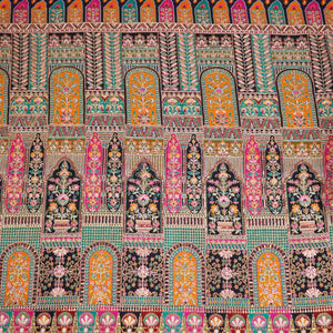 Black Traditional Zari Embroidery Crepe Fabric LT-28626 - TradeUNO