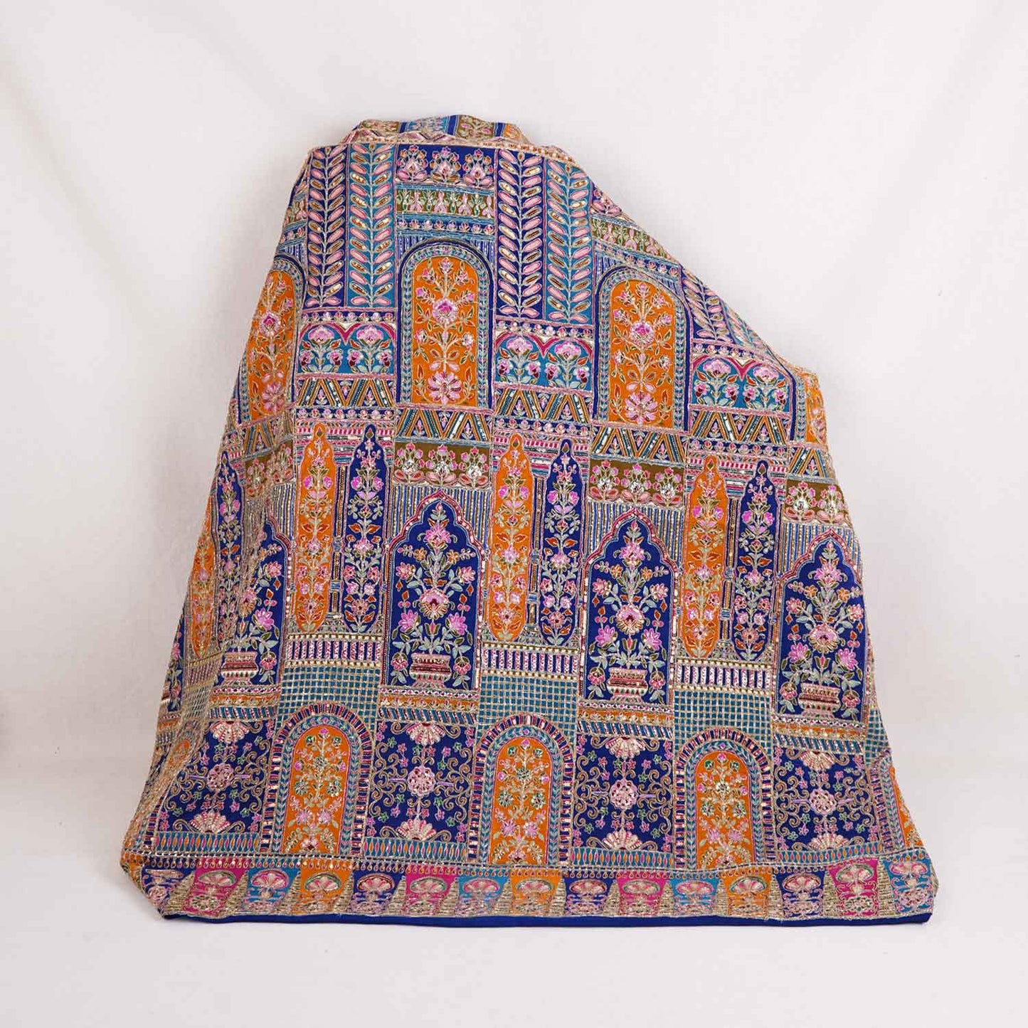 Navy Blue Traditional Zari Embroidery Crepe Fabric LT-28627