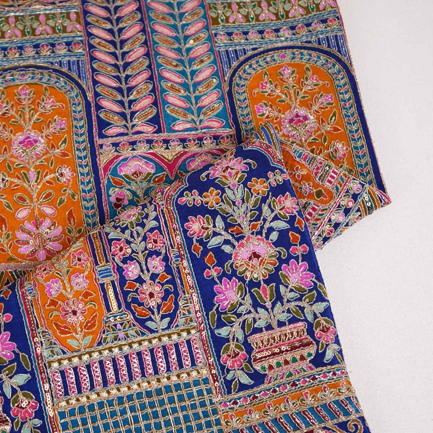 Navy Blue Traditional Zari Embroidery Crepe Fabric LT-28627