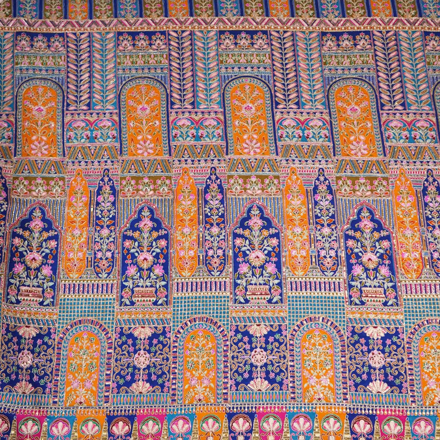 Navy Blue Traditional Zari Embroidery Crepe Fabric LT-28627