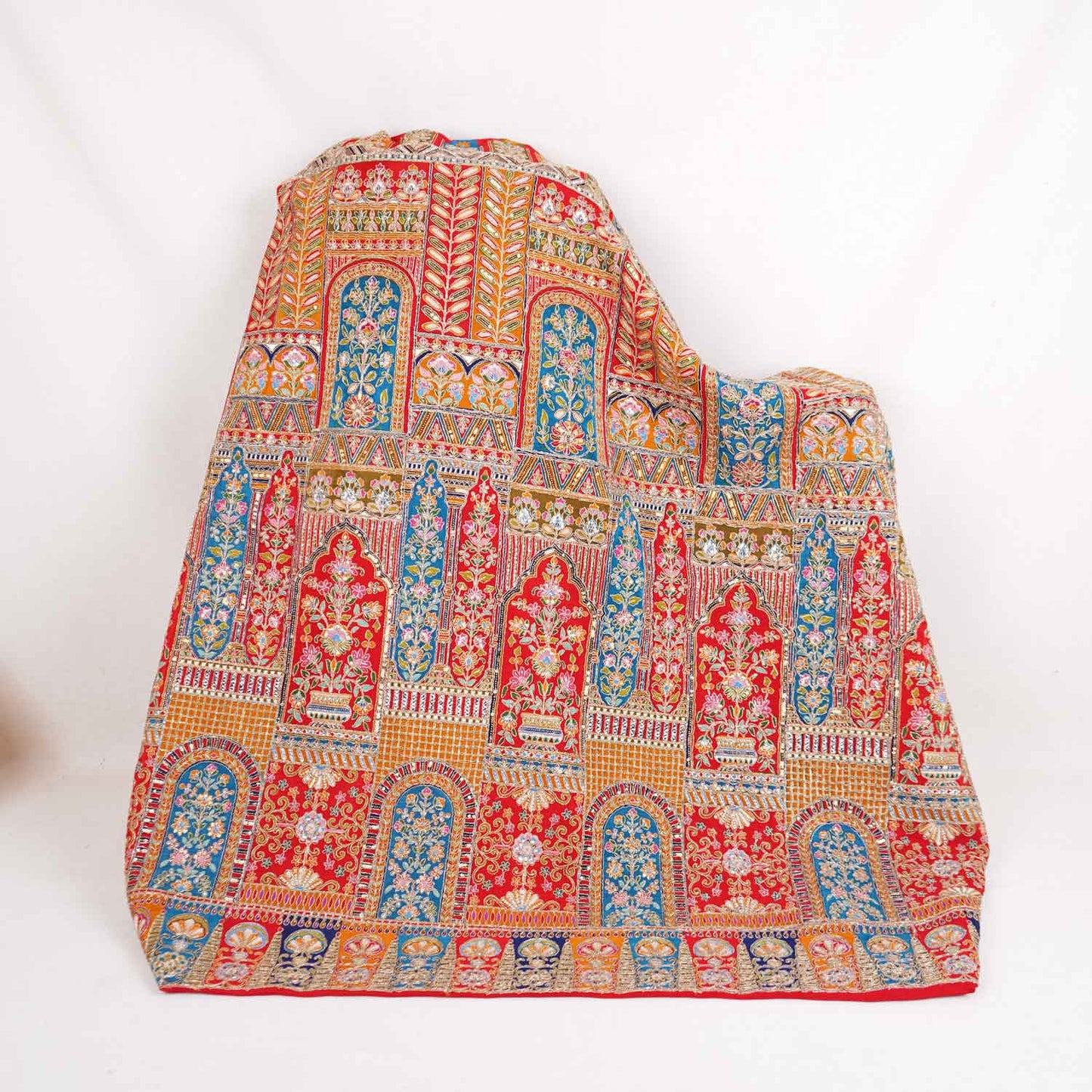 Red Traditional Zari Embroidery Crepe Fabric LT-28628