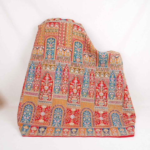 Red Traditional Zari Embroidery Crepe Fabric LT-28628