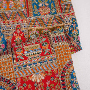 Red Traditional Zari Embroidery Crepe Fabric LT-28628 - TradeUNO
