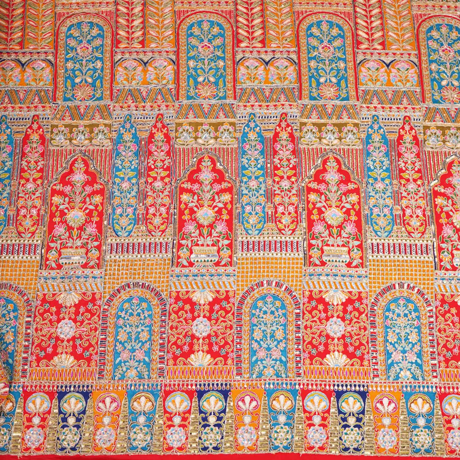 Red Traditional Zari Embroidery Crepe Fabric LT-28628 - TradeUNO