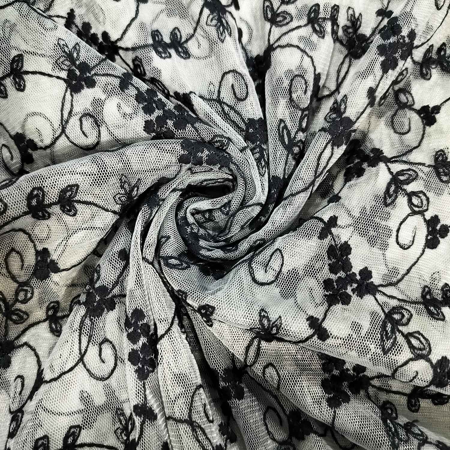 Grey Foloral print Crochet Fabric TU-6304