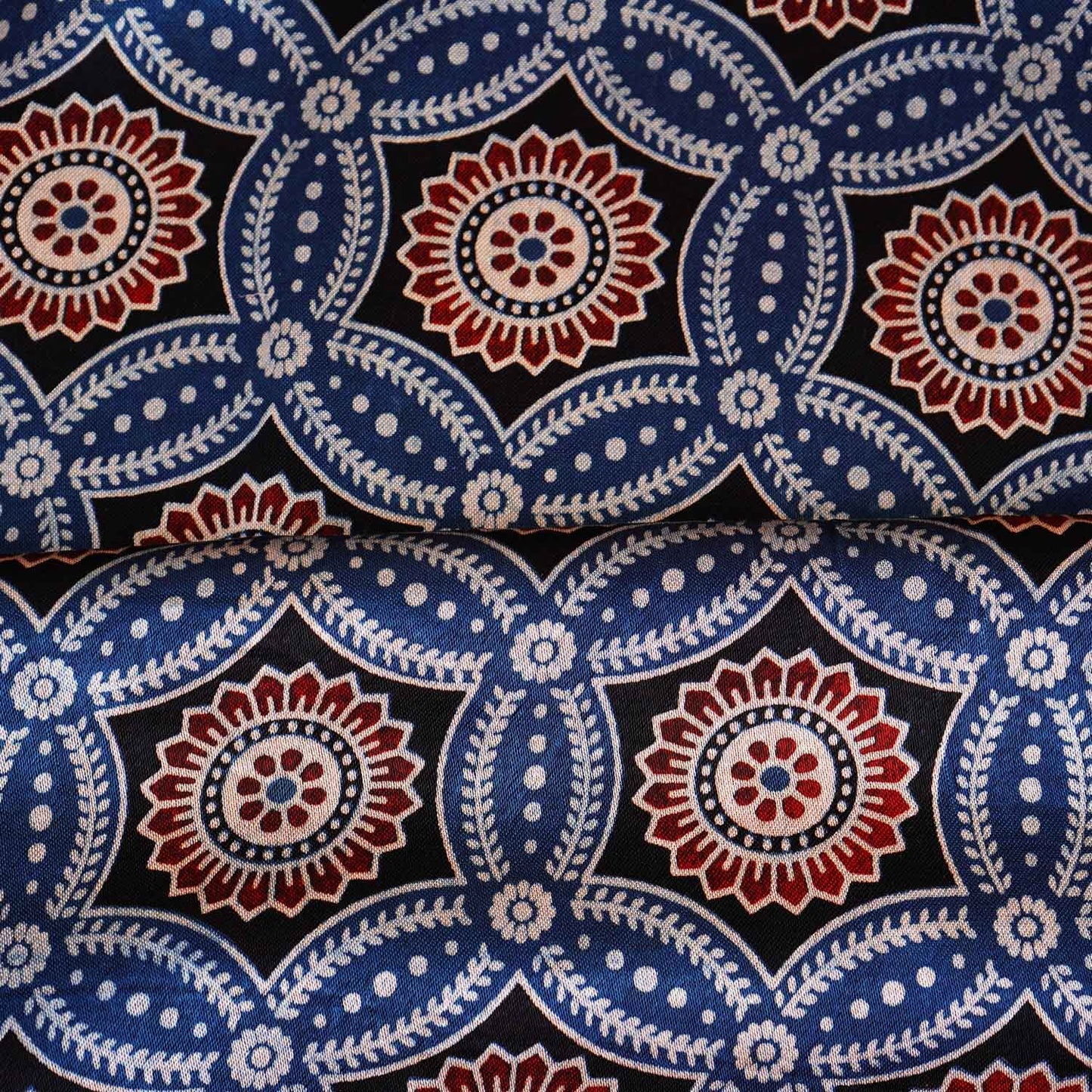 Teal Blue Ajrakh Print Mashru Silk Fabric EEG-28631
