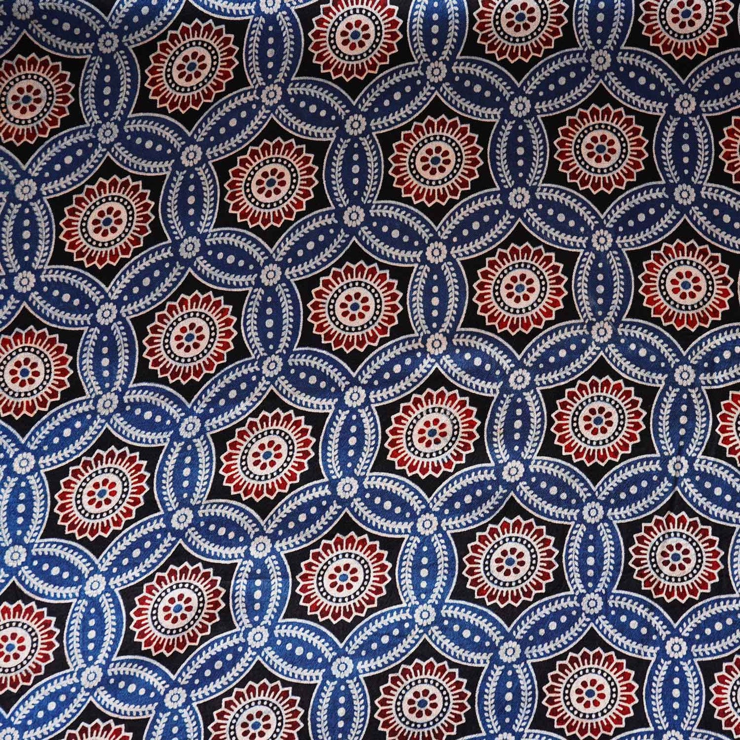 Teal Blue Ajrakh Print Mashru Silk Fabric EEG-28631
