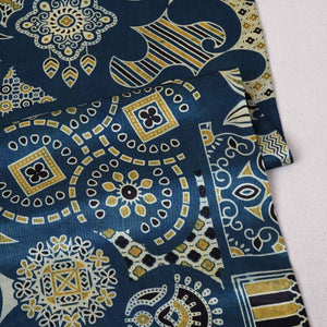 Teal Blue Ajrakh Print Mashru Silk Fabric EEG-28632 - TradeUNO
