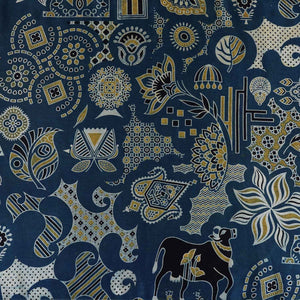 Teal Blue Ajrakh Print Mashru Silk Fabric EEG-28632 - TradeUNO