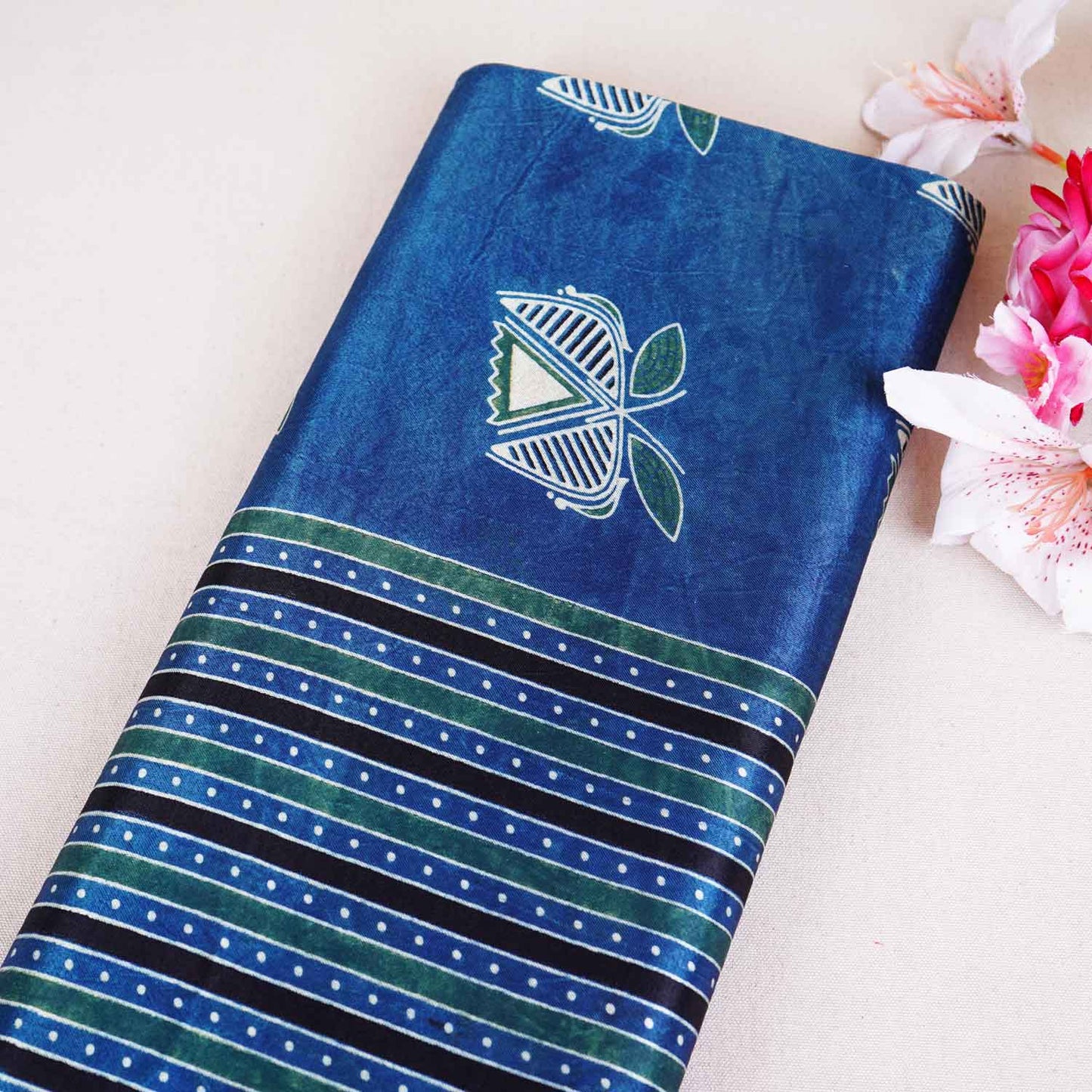 Blue Ajrakh Print Mashru Silk Fabric EEG-28633