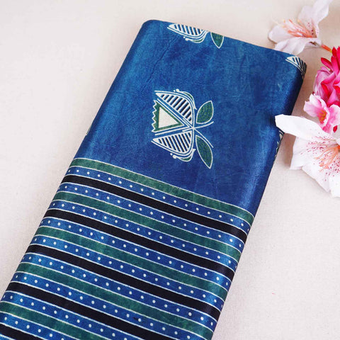 Blue Ajrakh Print Mashru Silk Fabric EEG-28633