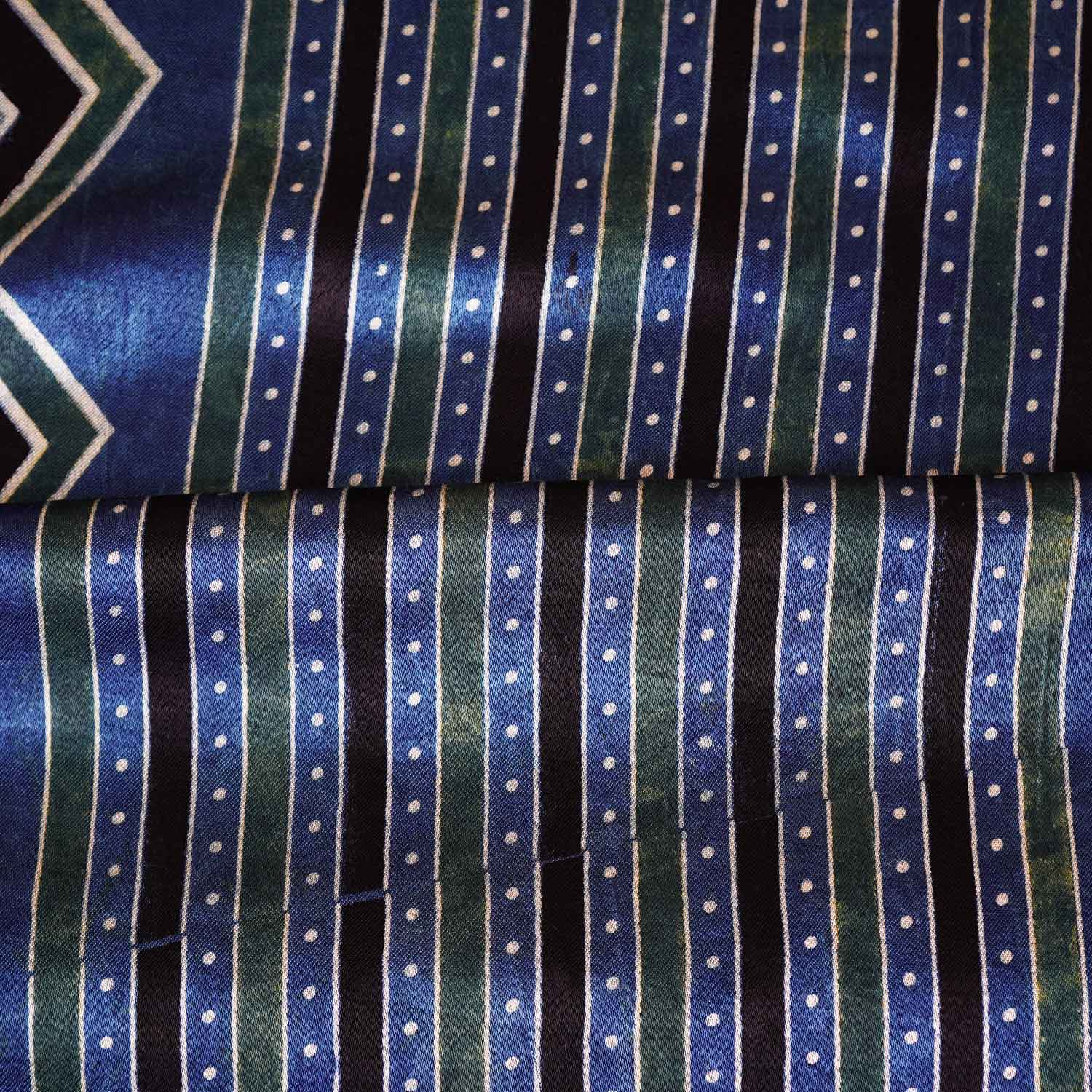 Blue Ajrakh Print Mashru Silk Fabric EEG-28633 - TradeUNO
