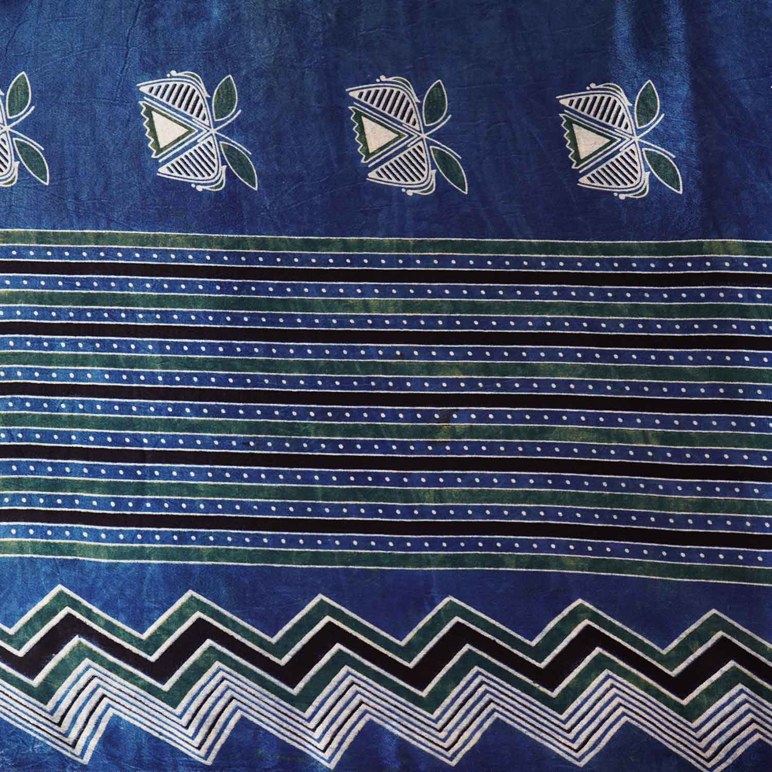 Blue Ajrakh Print Mashru Silk Fabric EEG-28633 - TradeUNO