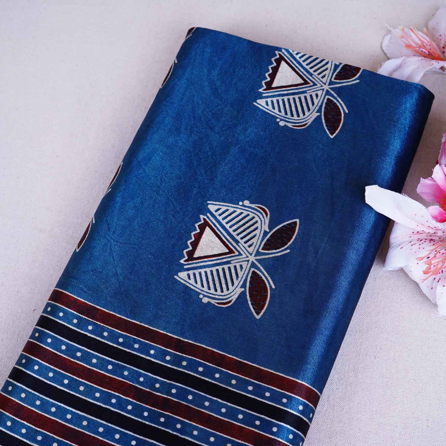 Blue Ajrakh Print Mashru Silk Fabric EEG-28634