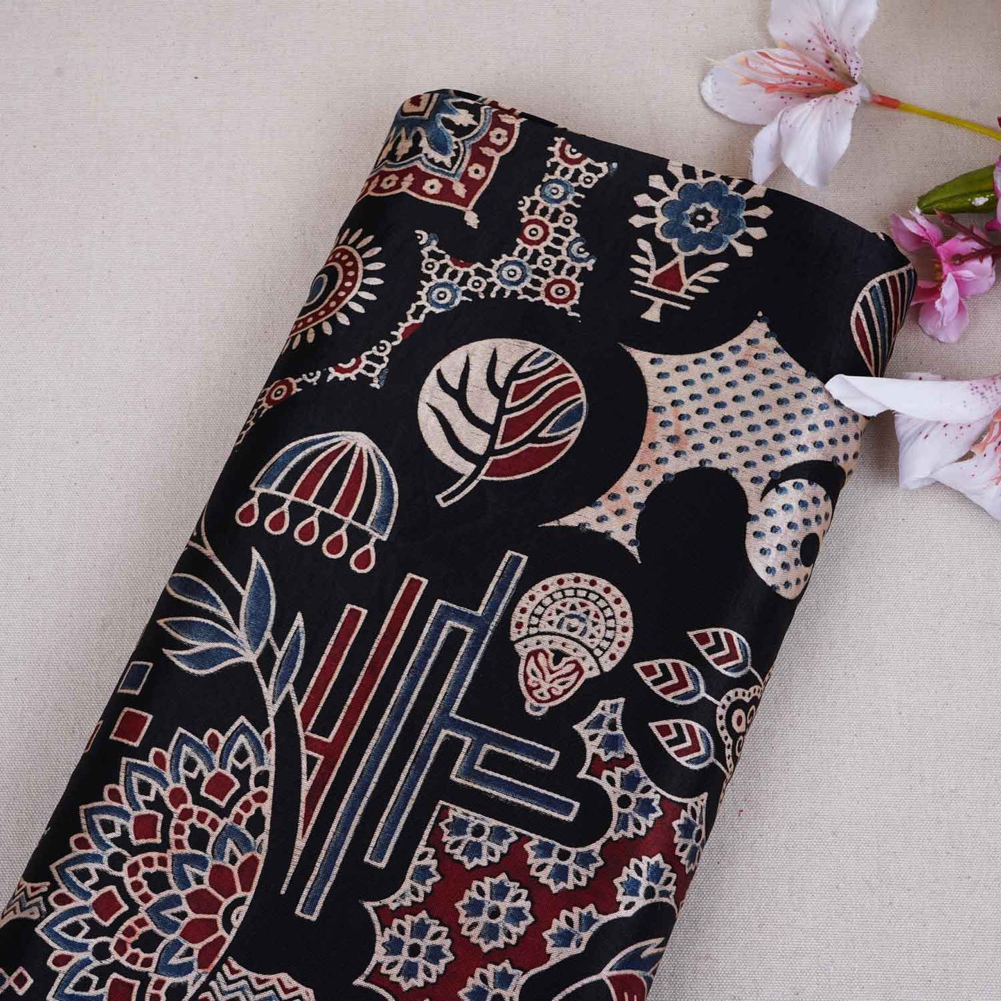 Black Ajrakh Print Mashru Silk Fabric EEG-28635
