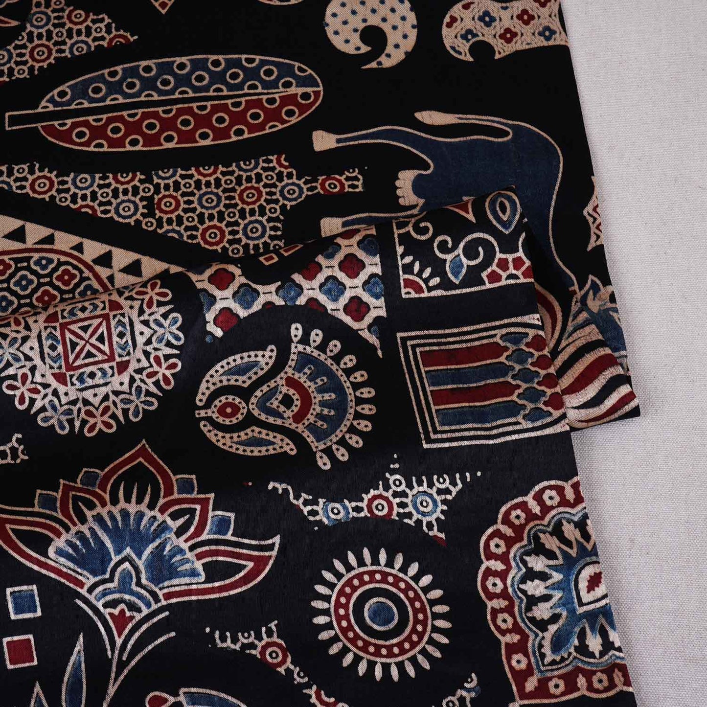 Black Ajrakh Print Mashru Silk Fabric EEG-28635