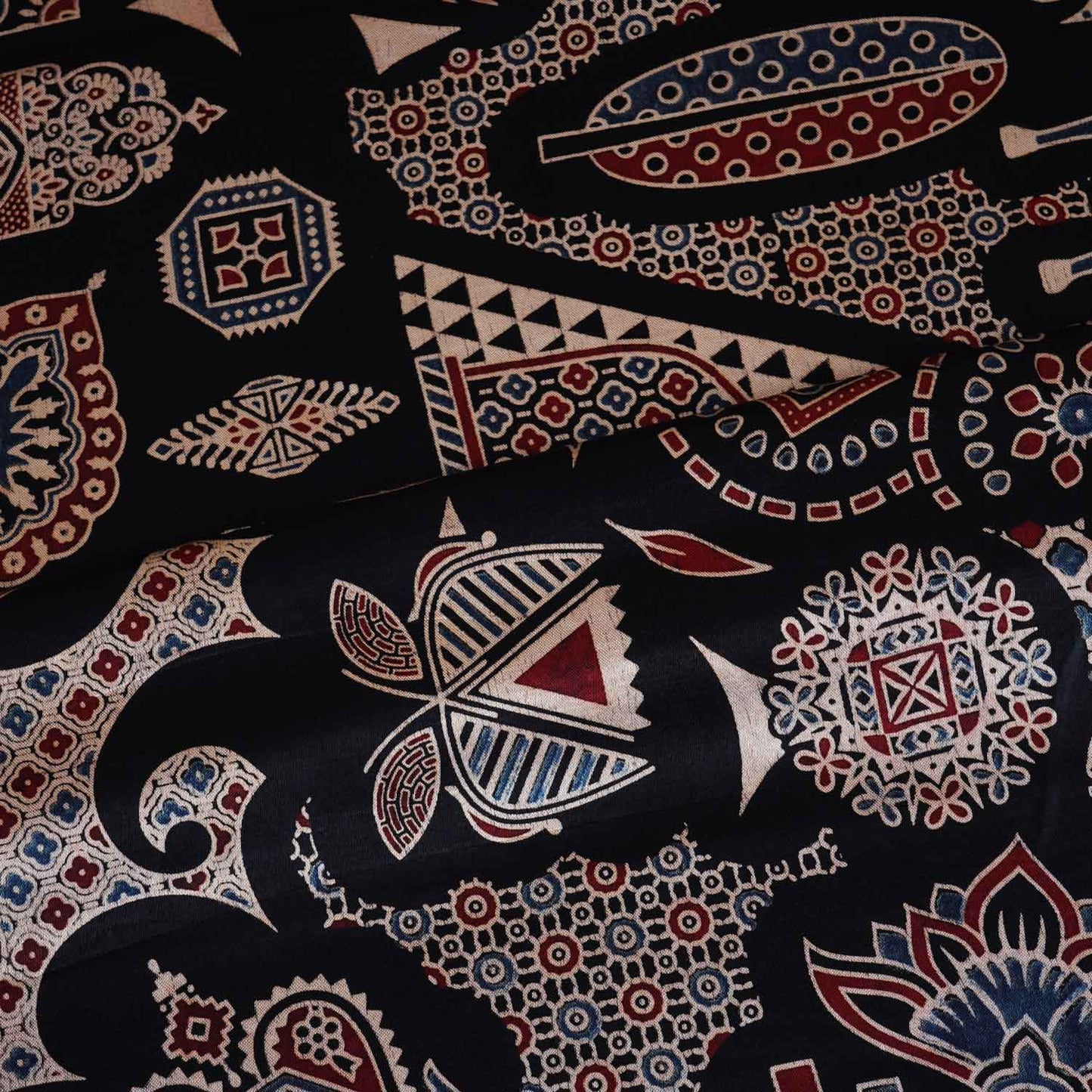 Black Ajrakh Print Mashru Silk Fabric EEG-28635