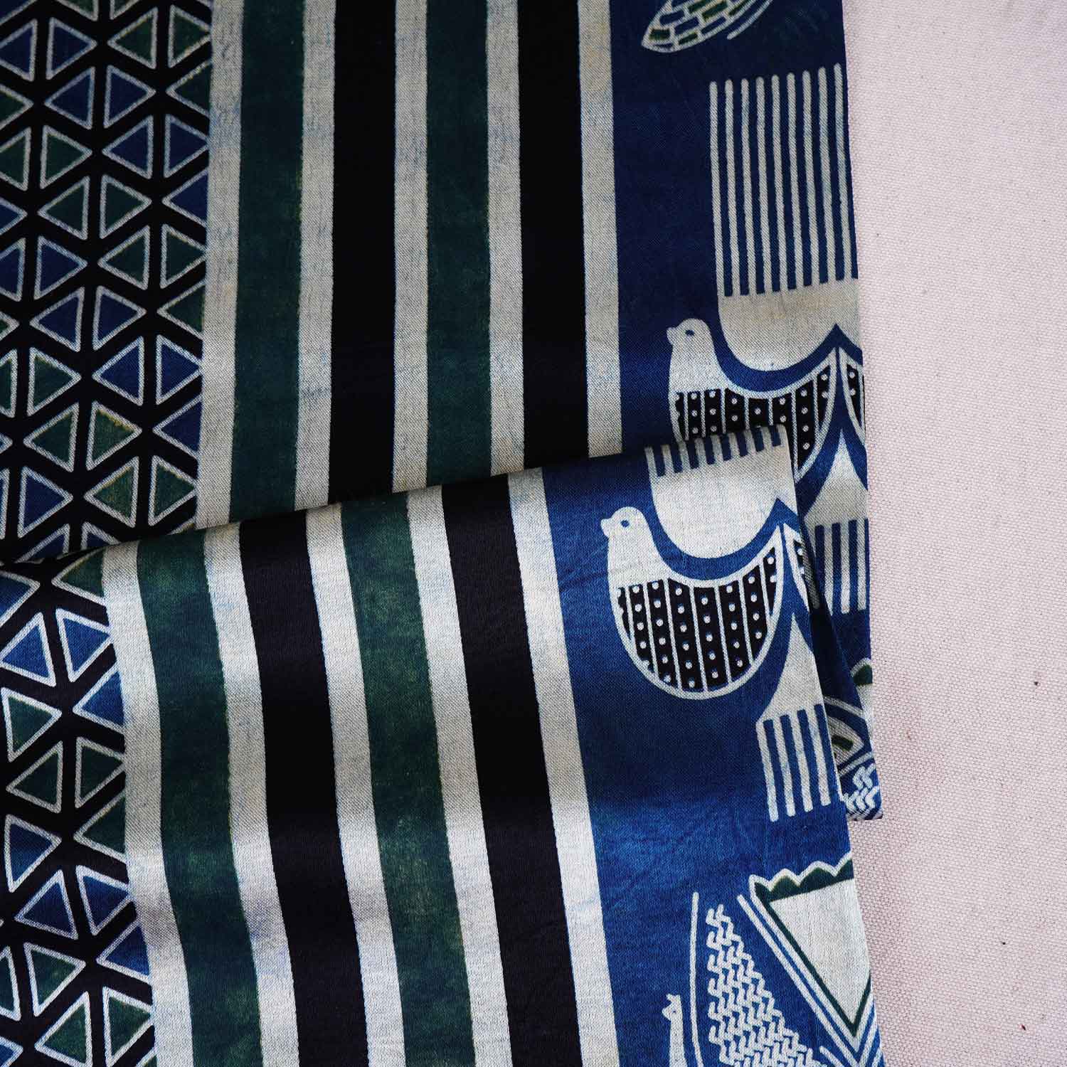 Teal Blue Ajrakh Print Mashru Silk Fabric EEG-28636 - TradeUNO
