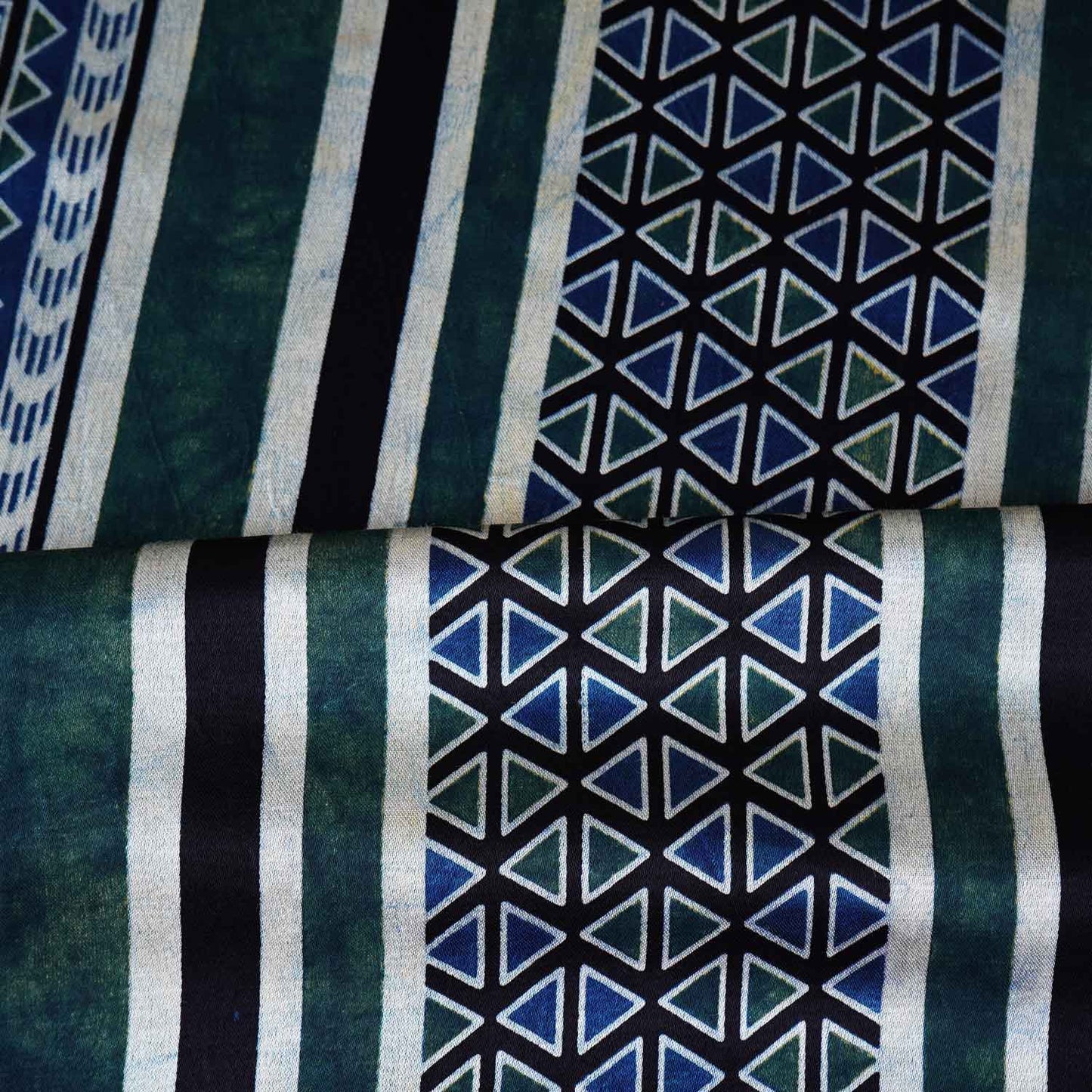 Teal Blue Ajrakh Print Mashru Silk Fabric EEG-28636