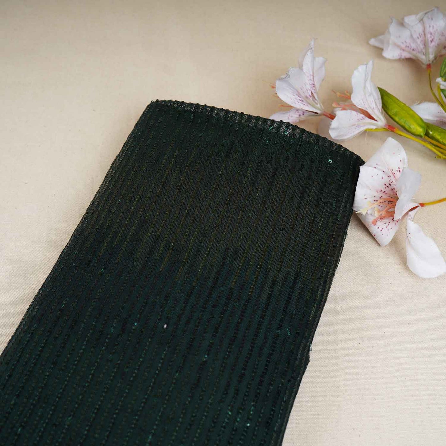 Green Embroidery Sequins Power Net Fabric