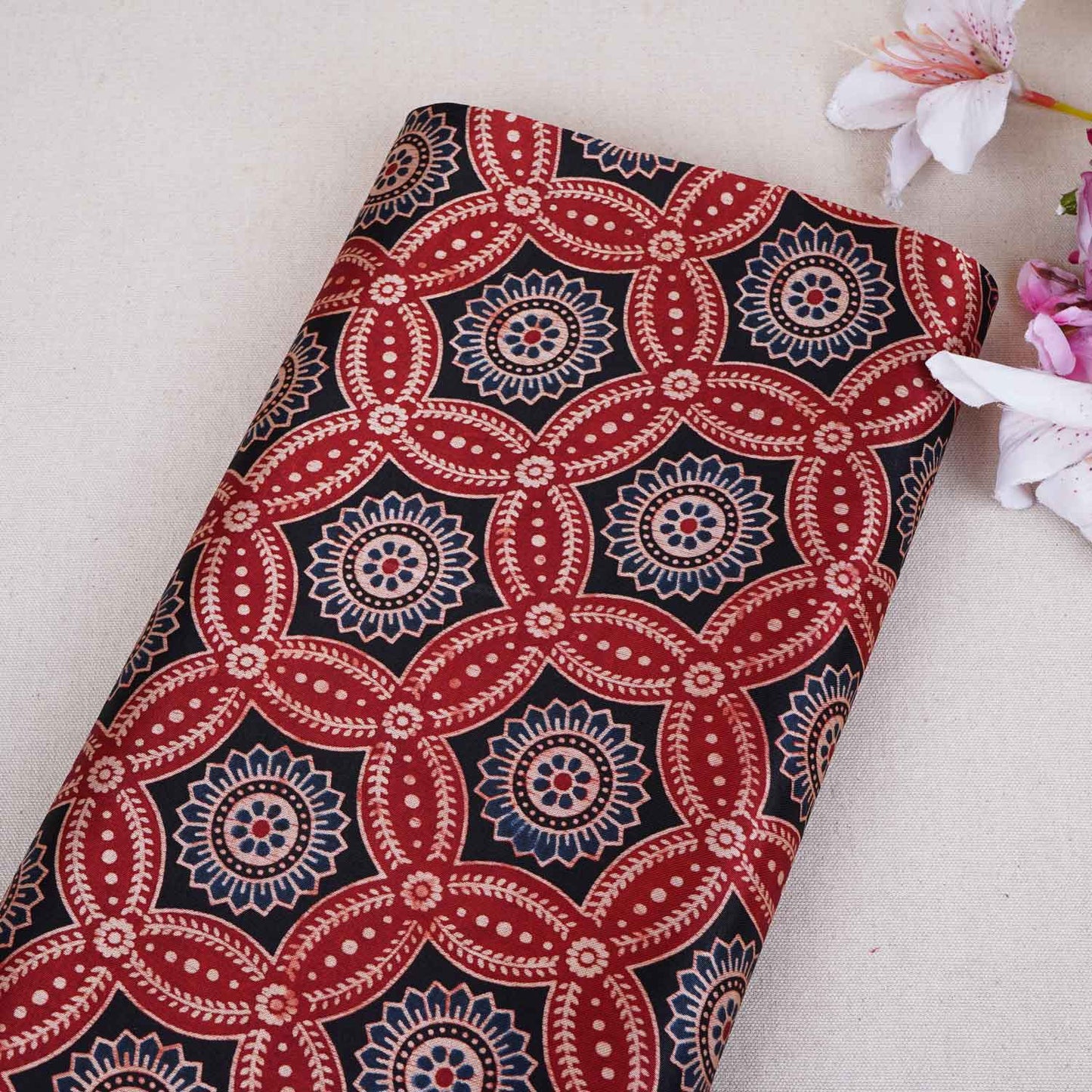 Red Ajrakh Print Mashru Silk Fabric EEG-28637