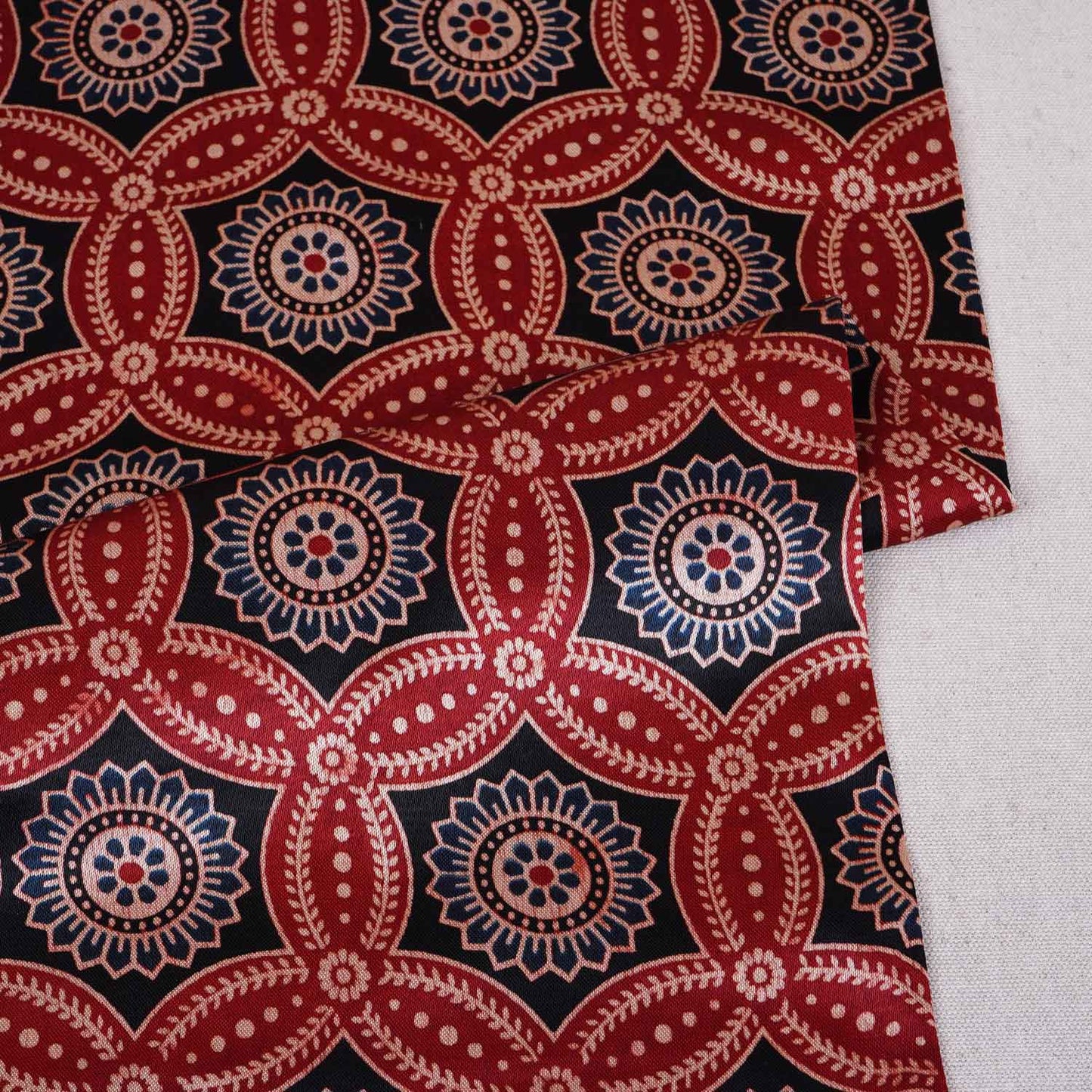Red Ajrakh Print Mashru Silk Fabric EEG-28637
