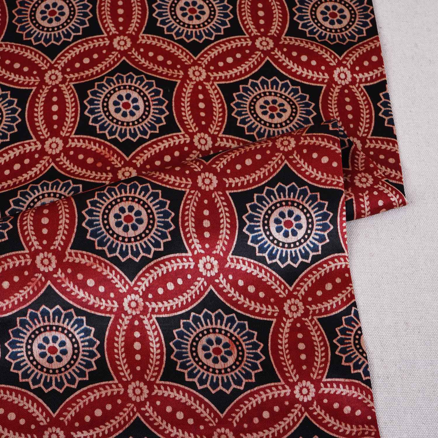 Red Ajrakh Print Mashru Silk Fabric EEG-28637 - TradeUNO