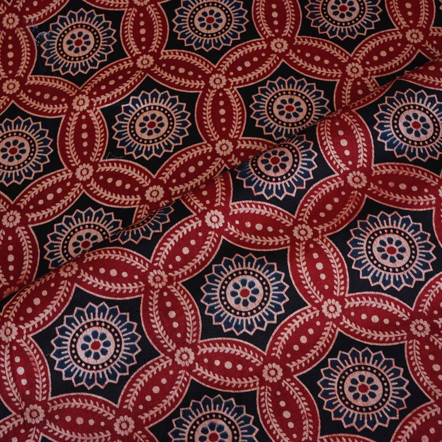 Red Ajrakh Print Mashru Silk Fabric EEG-28637 - TradeUNO