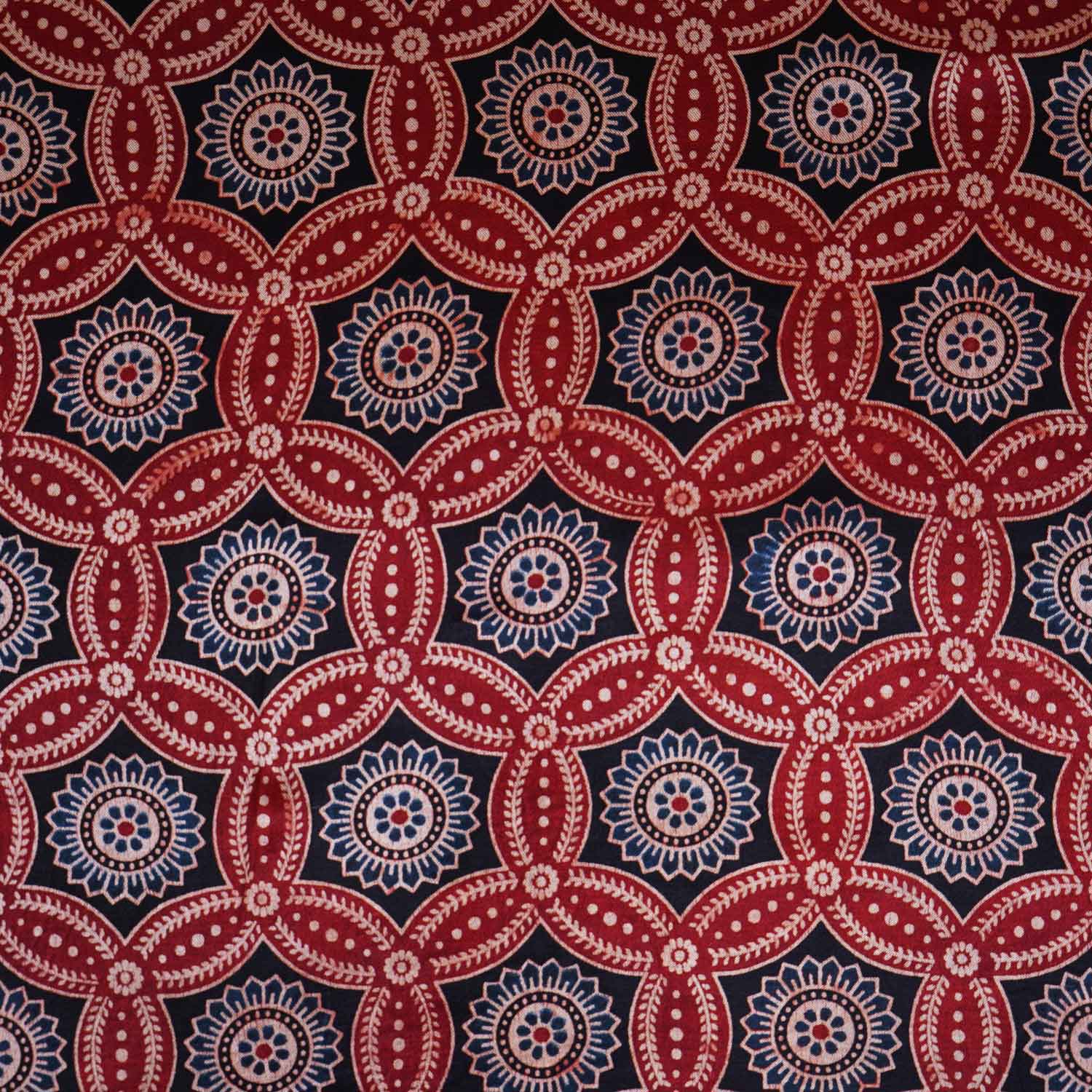 Red Ajrakh Print Mashru Silk Fabric EEG-28637 - TradeUNO