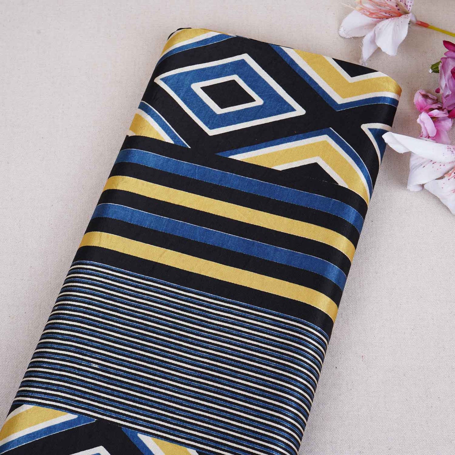 Cream Ajrakh Print Mashru Silk Fabric EEG-28638