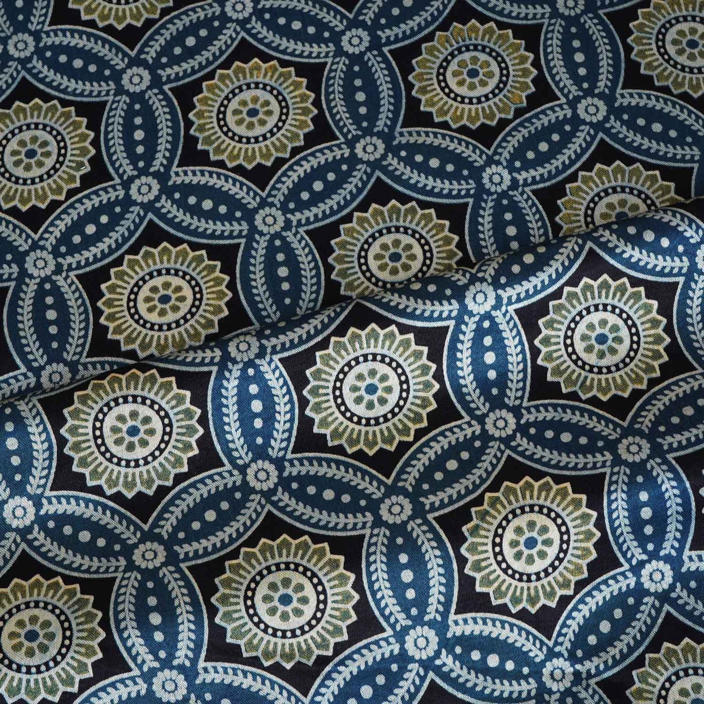 Teal Blue Ajrakh Print Mashru Silk Fabric EEG-28639