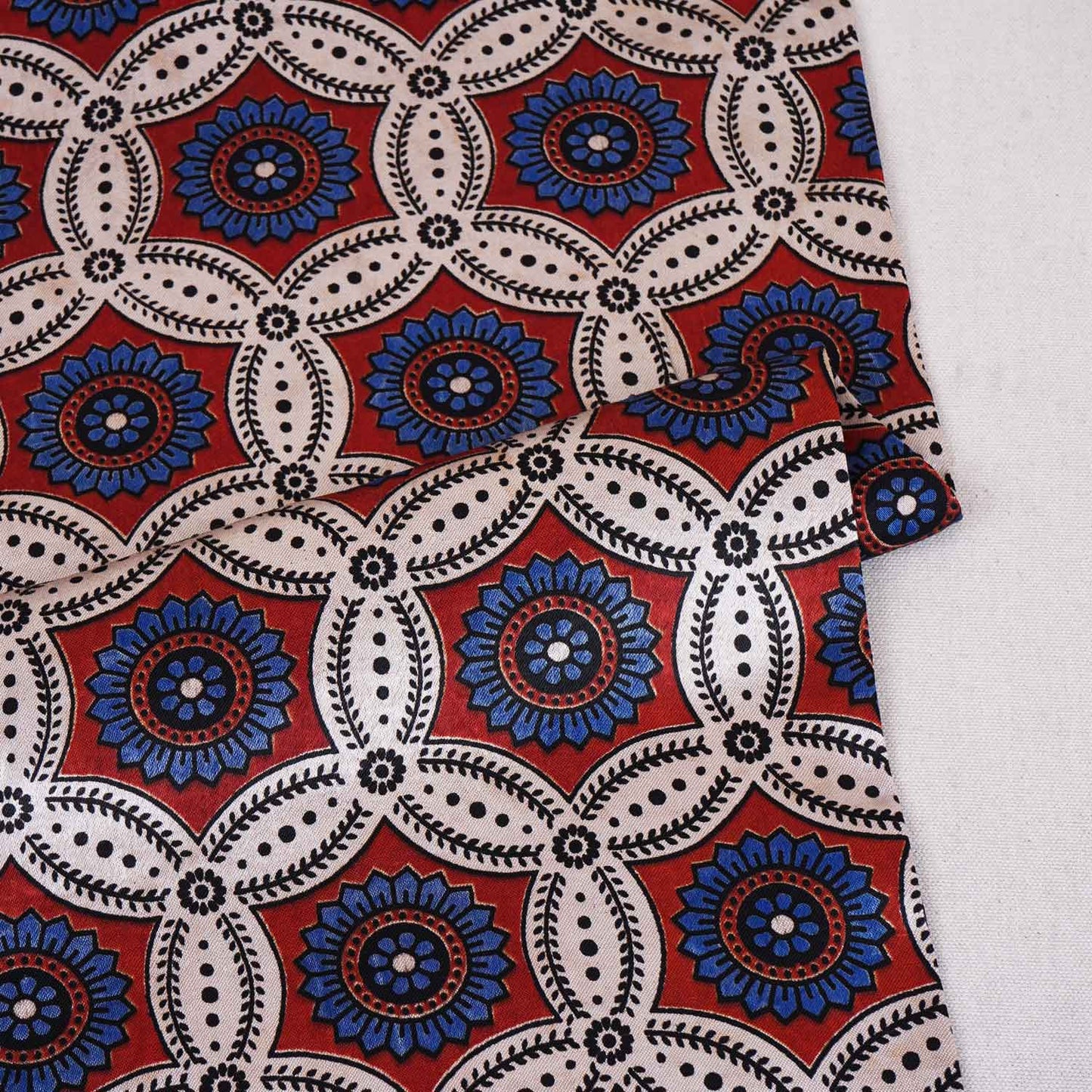 Cream Ajrakh Print Mashru Silk Fabric EEG-28640