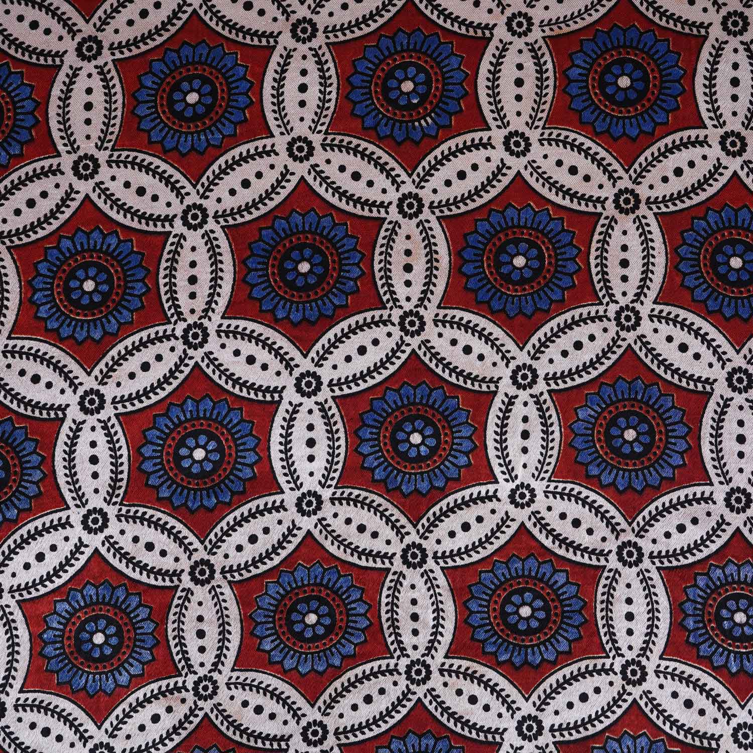 Cream Ajrakh Print Mashru Silk Fabric EEG-28640 - TradeUNO