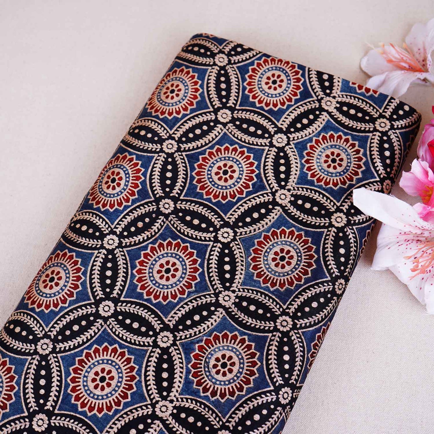 Black Ajrakh Print Mashru Silk Fabric EEG-28641