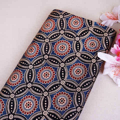 Black Ajrakh Print Mashru Silk Fabric EEG-28641