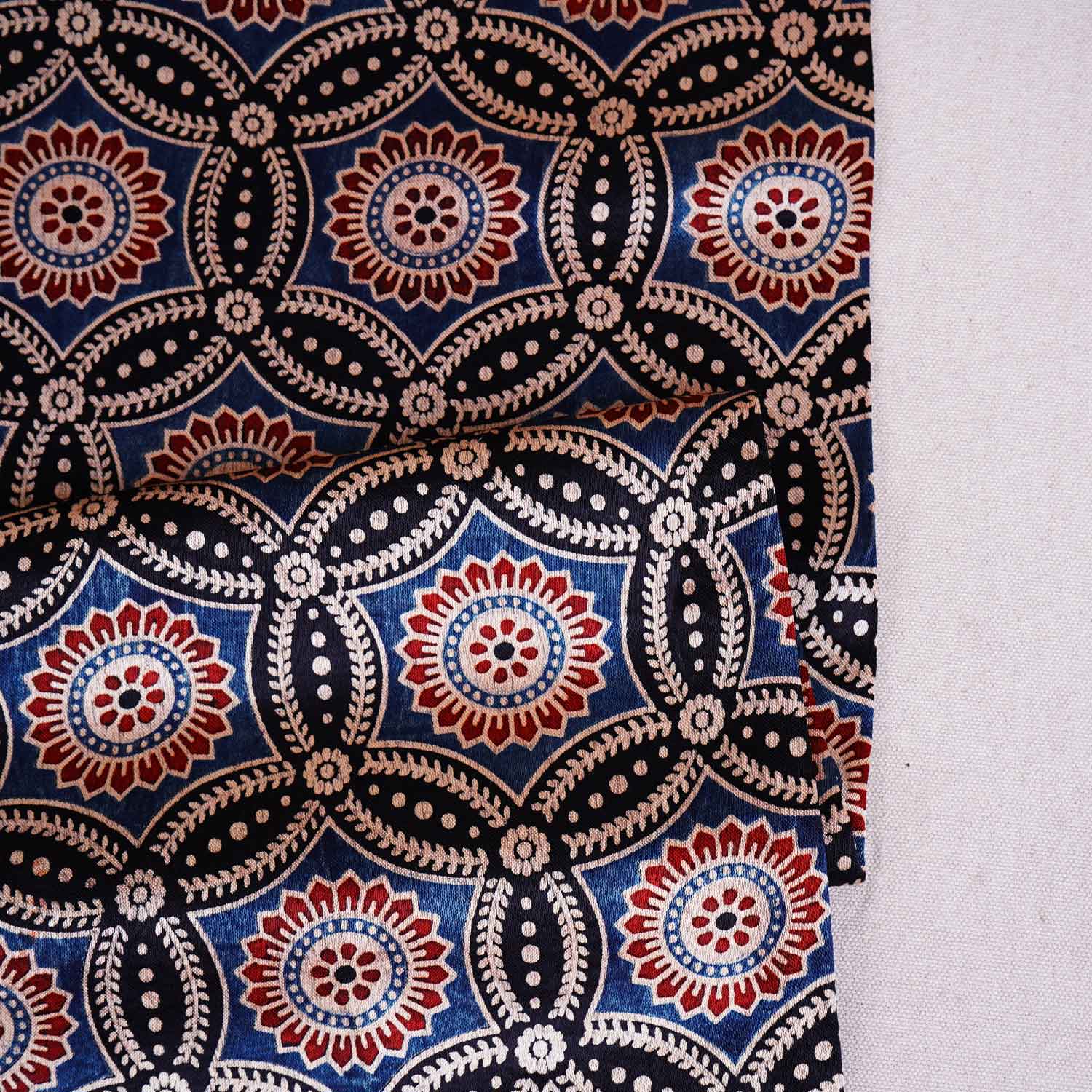 Black Ajrakh Print Mashru Silk Fabric EEG-28641 - TradeUNO