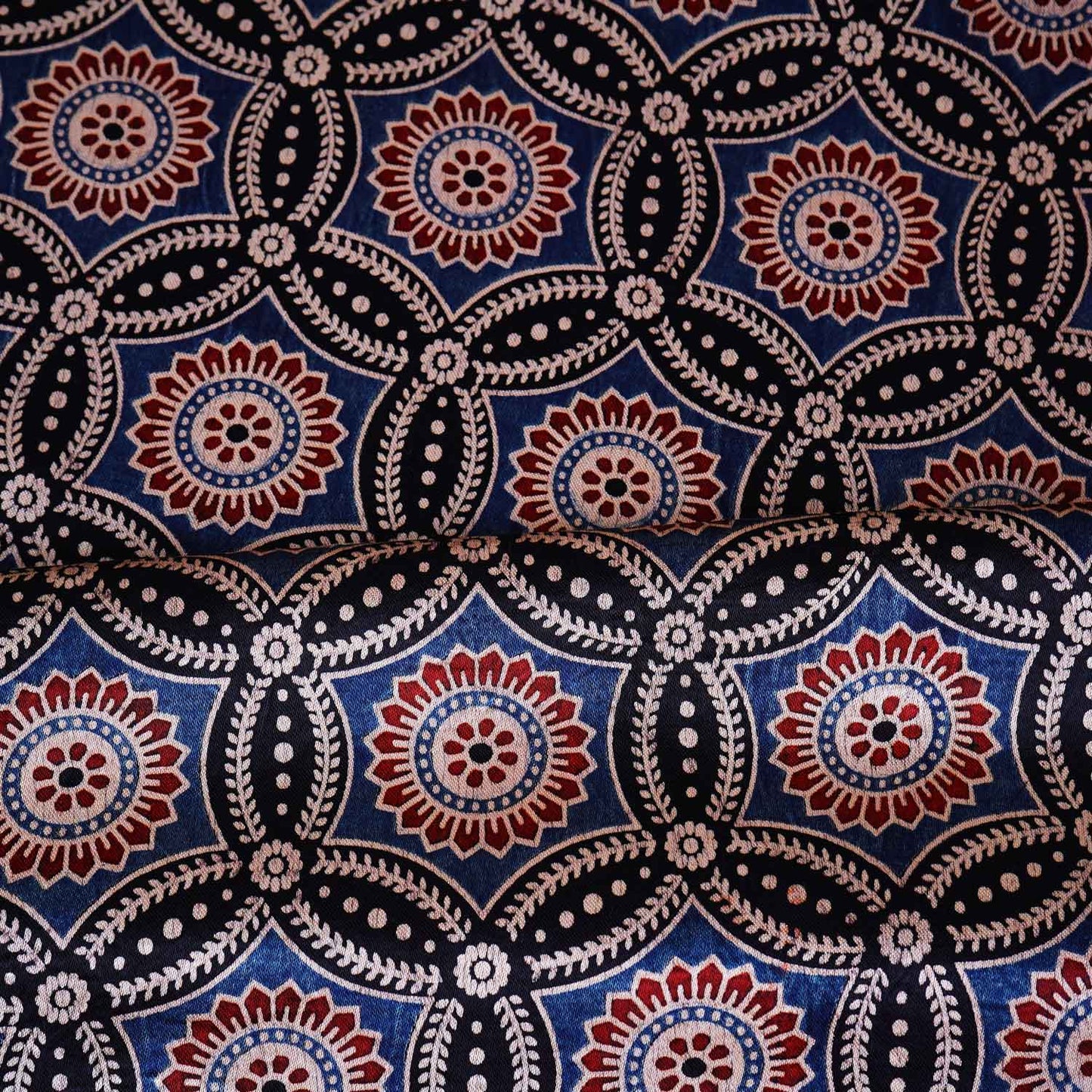 Black Ajrakh Print Mashru Silk Fabric EEG-28641