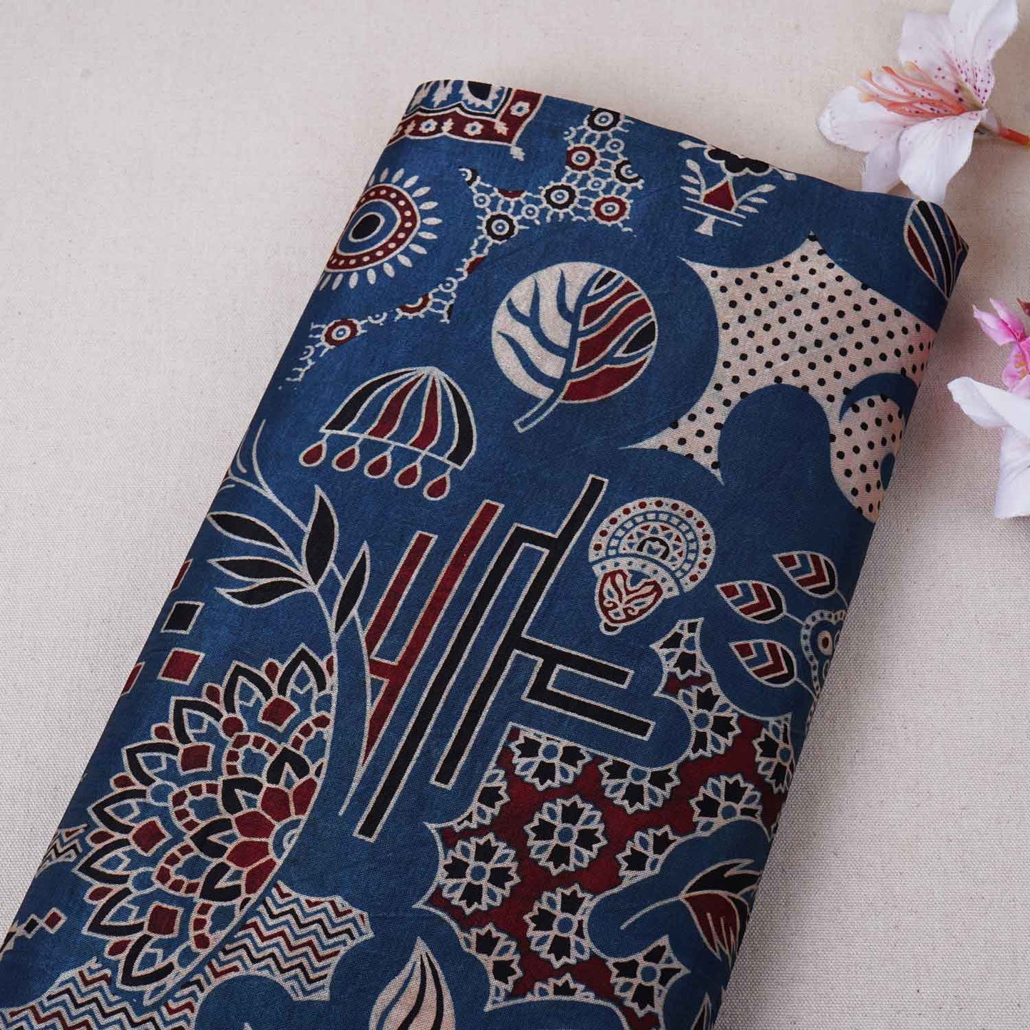 Blue Ajrakh Print Mashru Silk Fabric EEG-28643