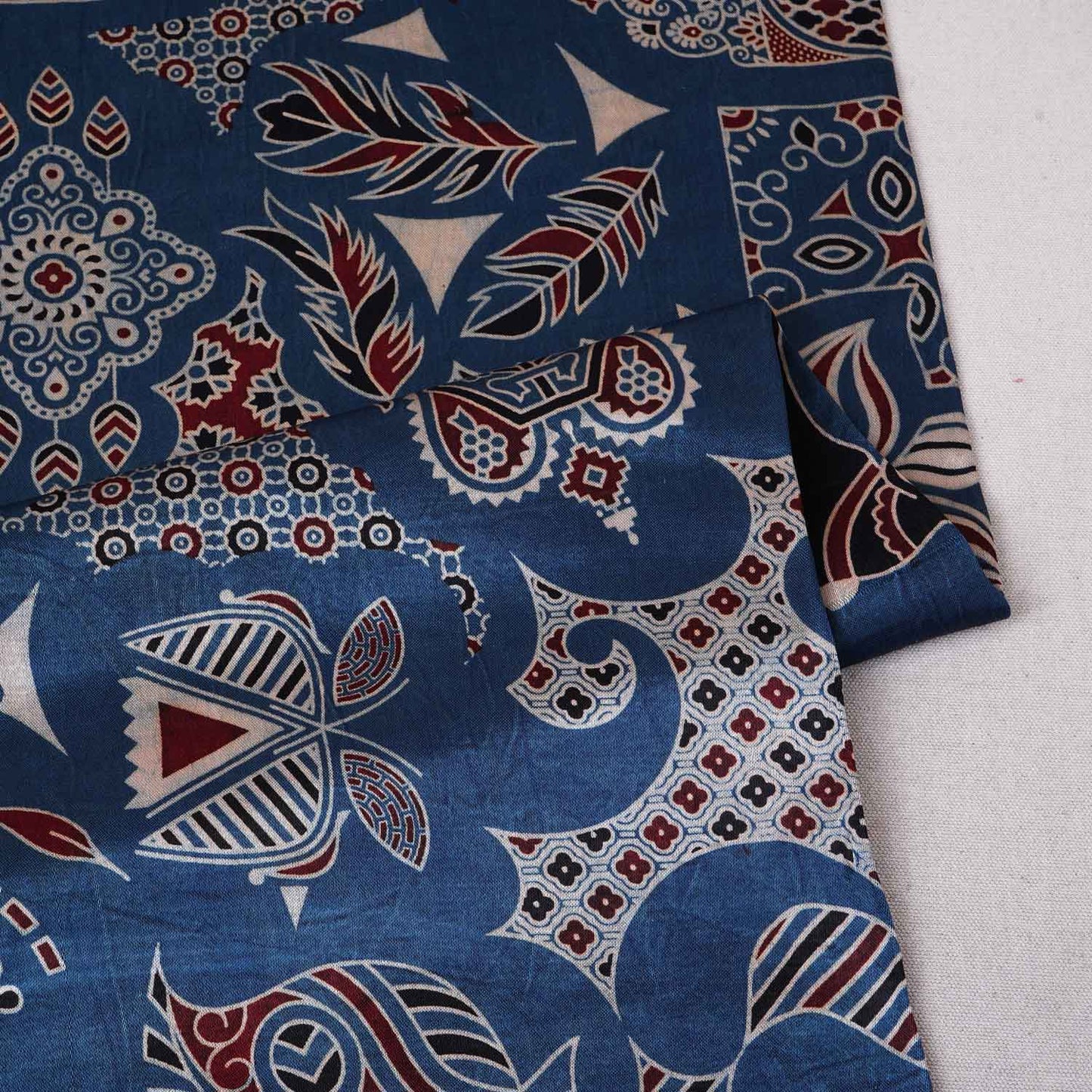 Blue Ajrakh Print Mashru Silk Fabric EEG-28643