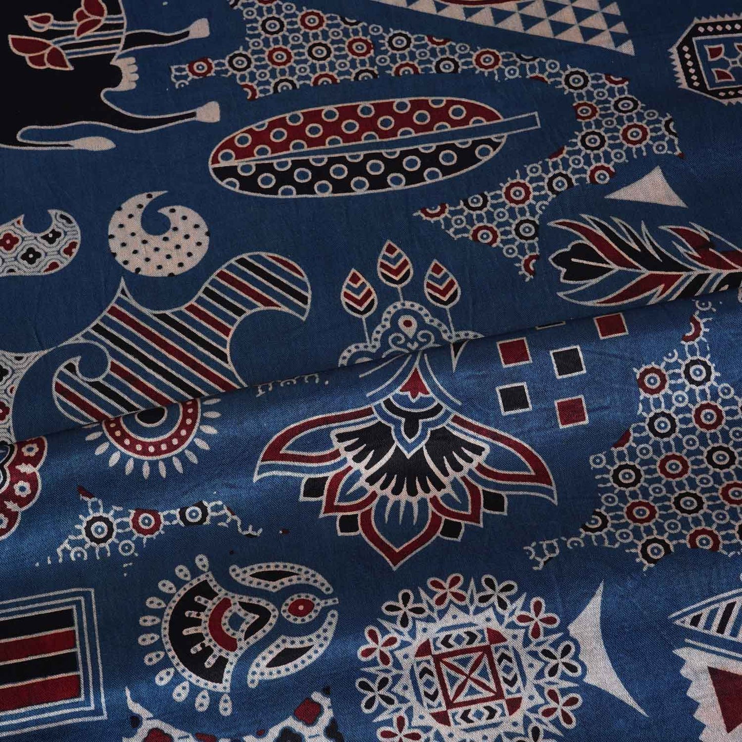 Blue Ajrakh Print Mashru Silk Fabric EEG-28643