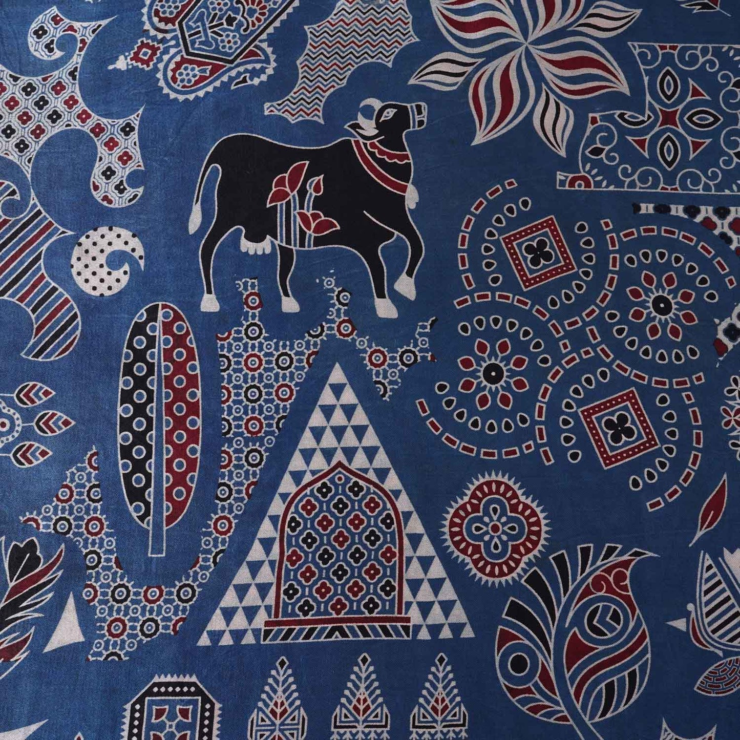 Blue Ajrakh Print Mashru Silk Fabric EEG-28643