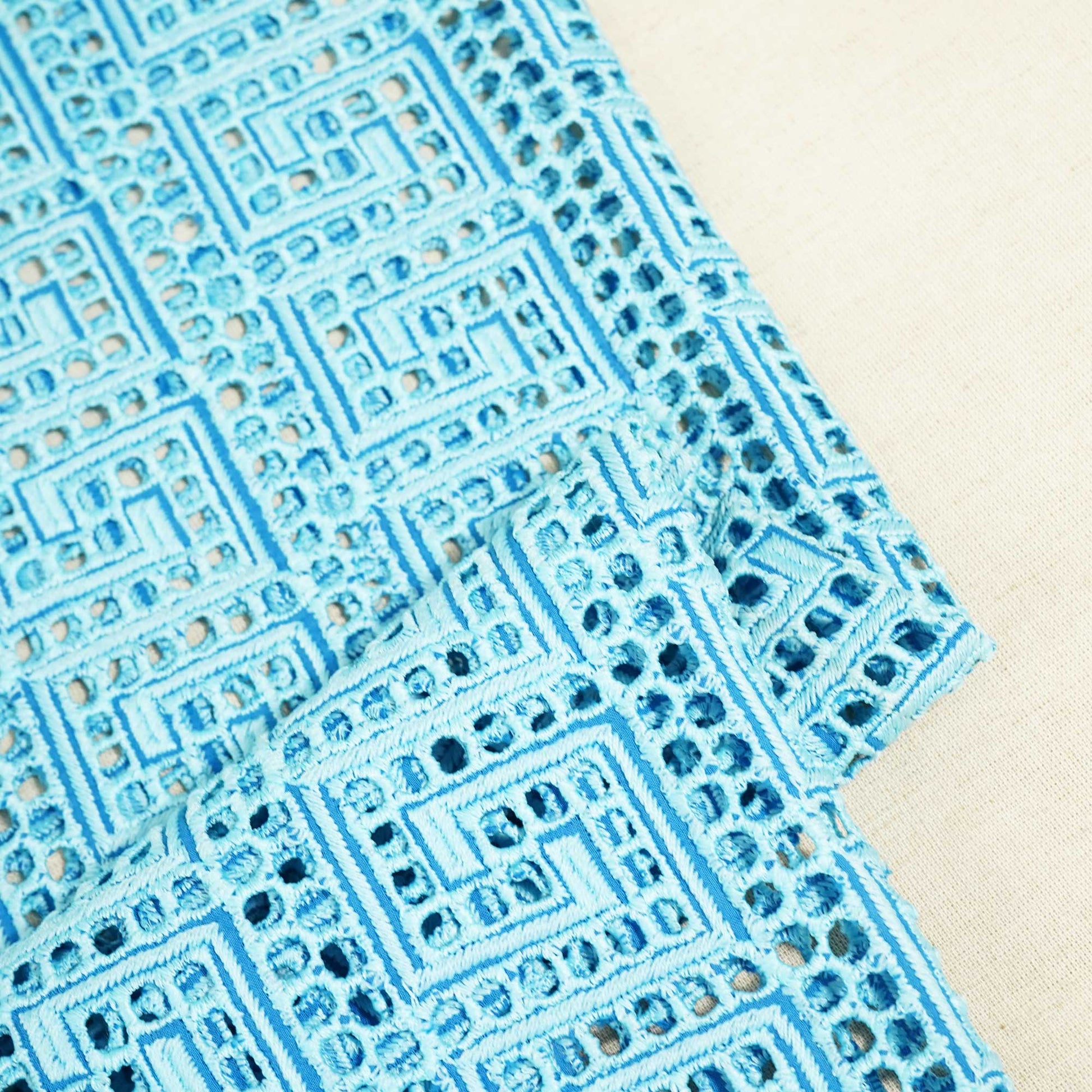 Blue Schiffli Embroidery Cotton TU-6438